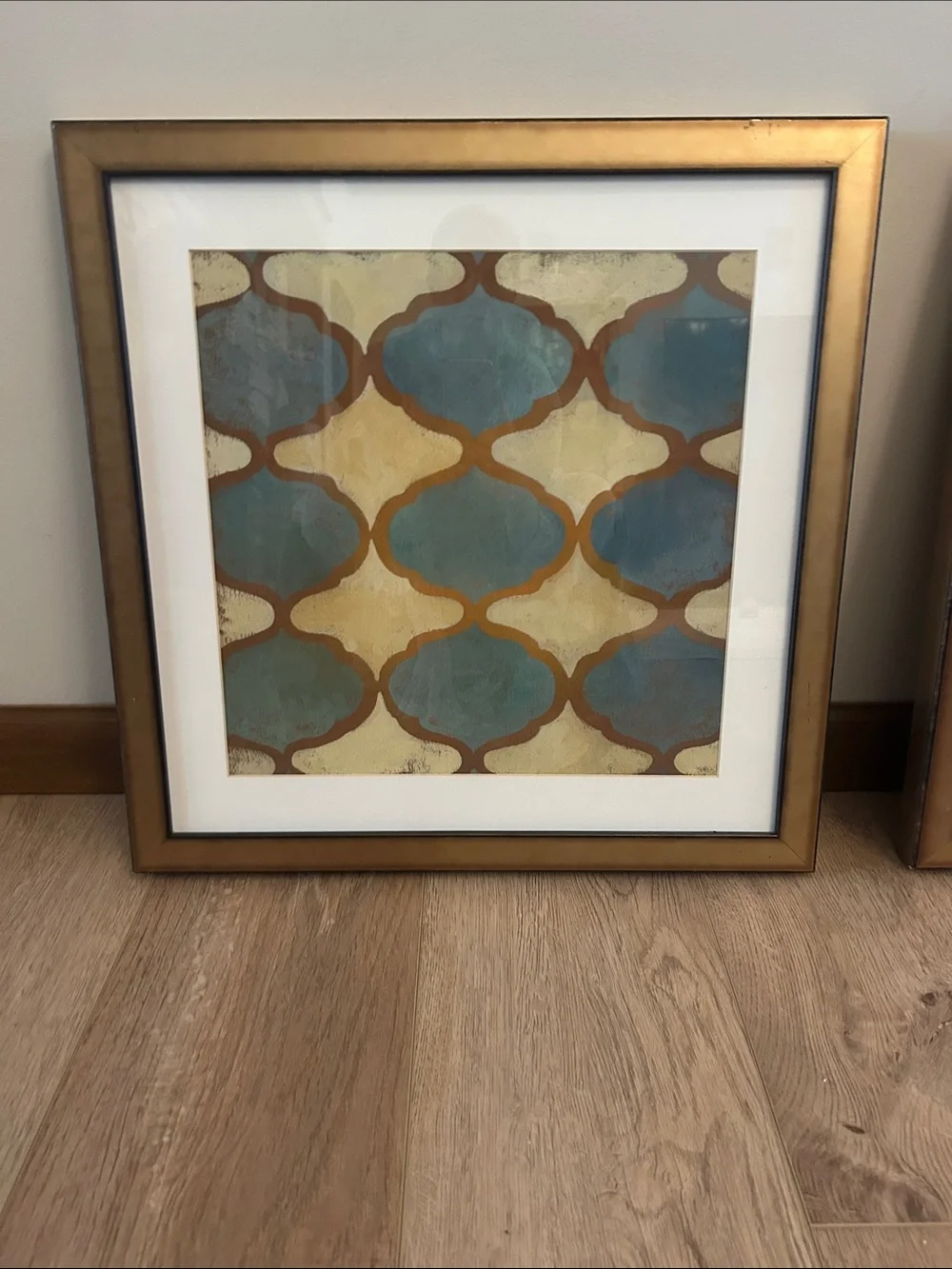 Set of 2 Framed Geometric Wall Art Prints in Teal and Gold